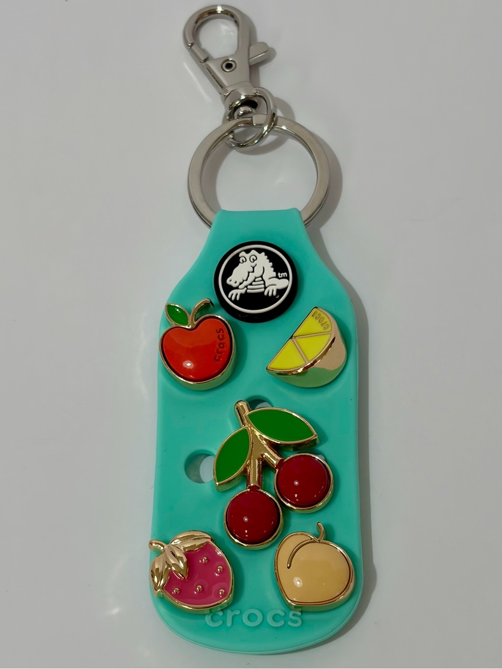 CROCS Aqua Teal Jibbitz Charm Keychain with Fruit Enamel Pins - Picture 2 of 4